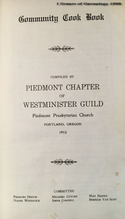 Piedmont Community Cookbook Recipes 1913